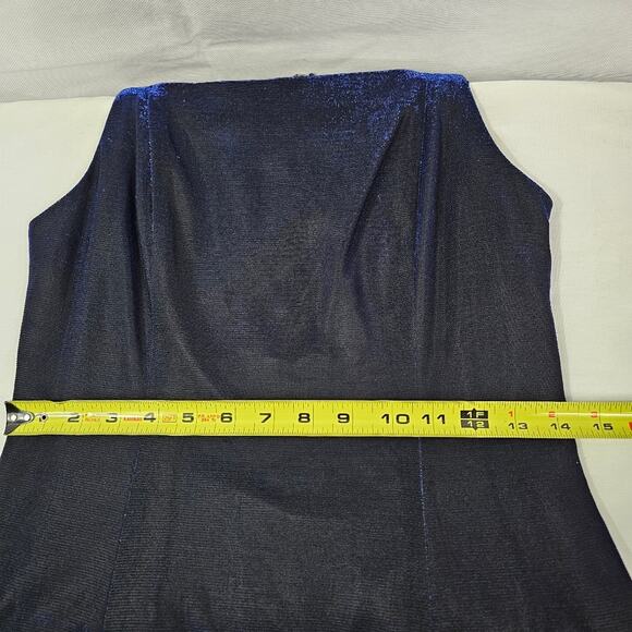 Betsy and Adam Sleeveless Blue/Black Metallic Acetate Gown Women's Size 10 - Picture 12 of 12